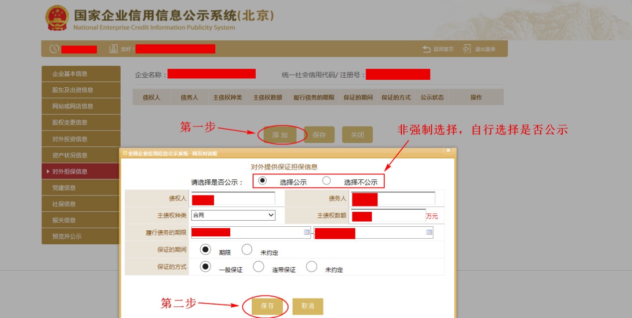填写对外提供保证担保信息