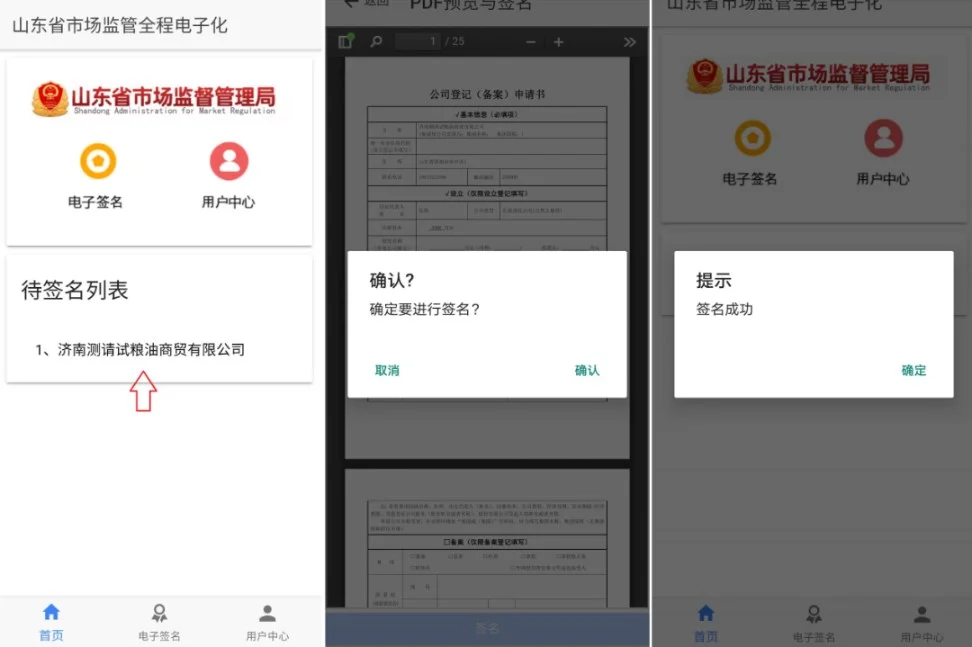 PDF预览确认签名成功